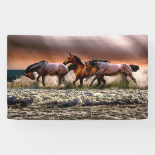 Three Horses Trotting in the Ocean Banner