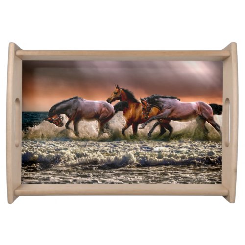 Three Horses Trotting in the Ocean Serving Tray