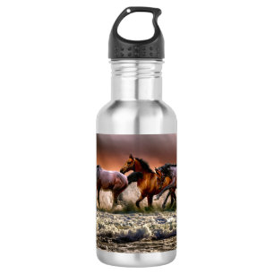 Three Horses Trotting in the Ocean Water Bottle