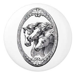 Three Horses vintage art Ceramic Knob