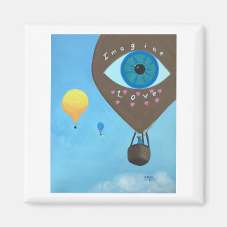 Three Hot Air Balloons Imagine Love Square Magnets