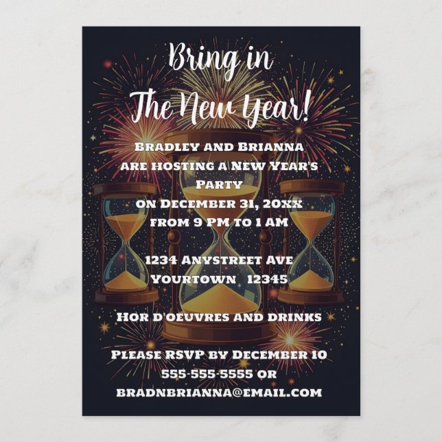 Three Hourglasses New Year's Eve Party Invitation (Front)