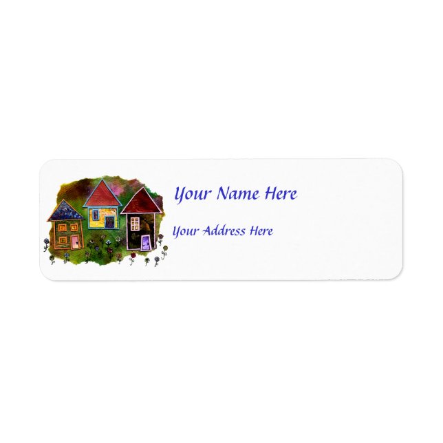 Three House Collage with Flowers Label (Front)