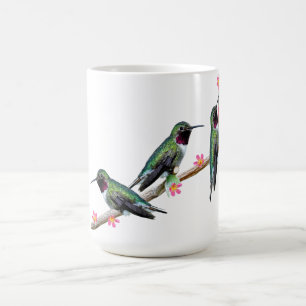 Three Hummingbirds perched on a branch of a Floss  Coffee Mug