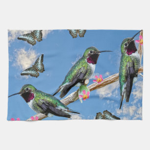 Three Hummingbirds perching on a branch Floss Silt Kitchen Towel