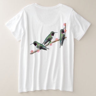 Three Hummingbirds perching on a branch Floss Silt Plus Size T-Shirt