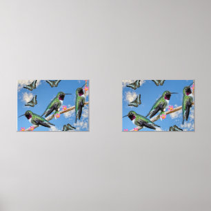 Three Hummingbirds perching on a branch Poster Wall Art Sets