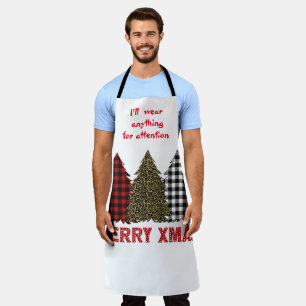 Three Humorous Plaid Christmas Trees Apron
