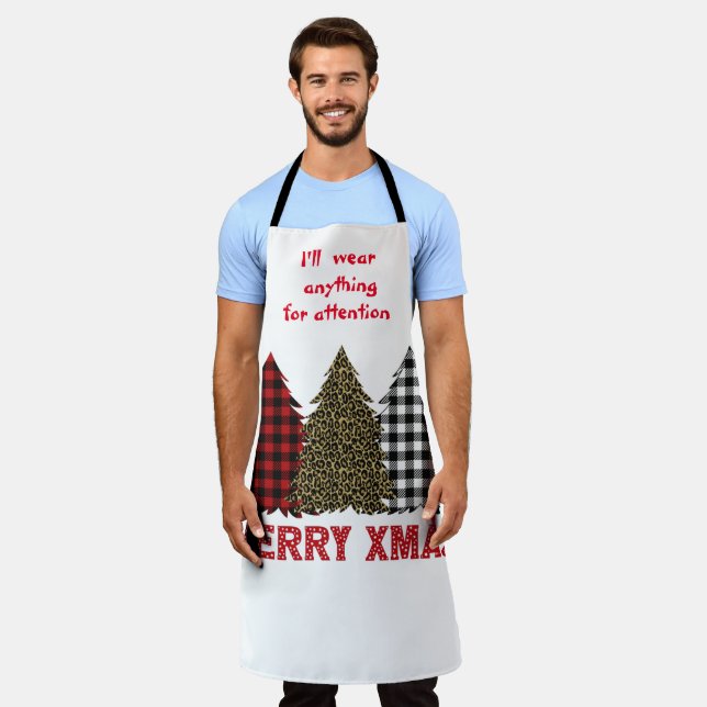 Three Humorous Plaid Christmas Trees Apron (Worn)