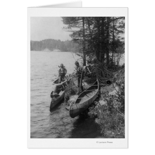 Three Hunters with Canoes at Shore Cards (Front)