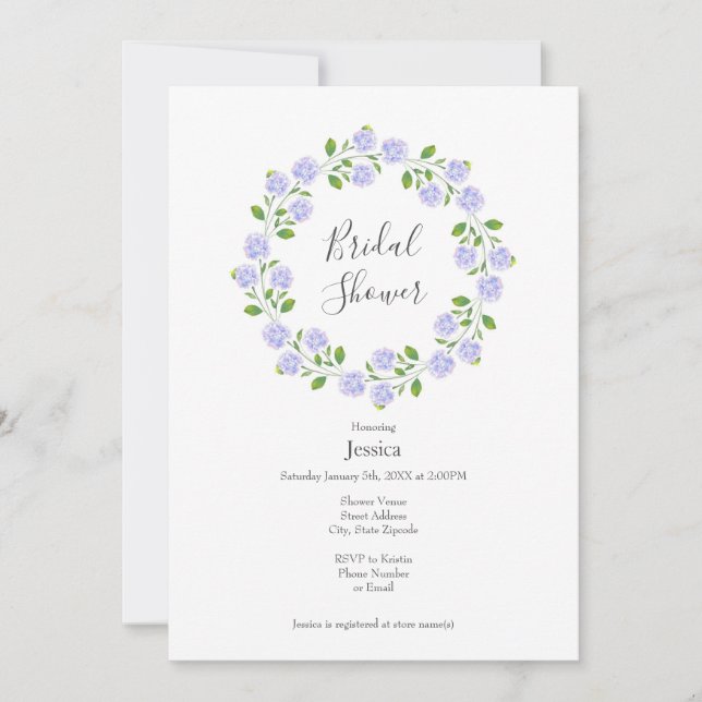 Three Hydrangeas Watercolor Floral Wreath Invitation (Front)