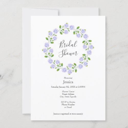 Three Hydrangeas Watercolor Floral Wreath Invitation