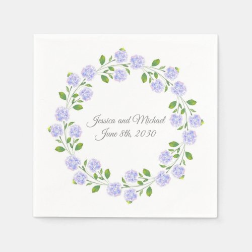 Three Hydrangeas Watercolor Floral Wreath Napkins