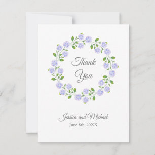 Three Hydrangeas Watercolor Floral Wreath Thank You Card