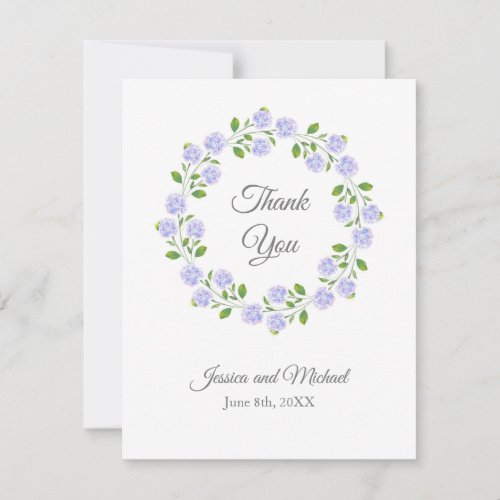 Three Hydrangeas Watercolor Floral Wreath Thank You Card