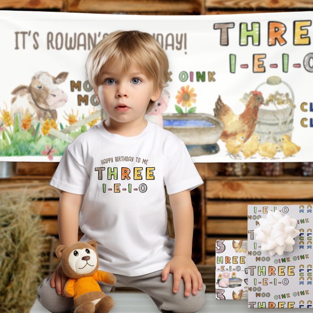 Three-i-e-i-o 3rd Birthday Farm Nursery Rhyme Toddler T-shirt (Three-i-e-i-o 3rd birthday t-shirt inspired by old macdonald farm nursery rhyme)