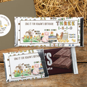 Three-i-e-i-o 3rd Birthday Farm Theme Kids Song Hershey Bar Favors