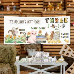Three-i-e-i-o 3rd Birthday Farm Theme Party Banner
