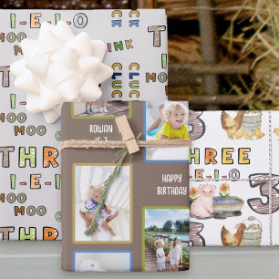 Three-i-e-i-o 3rd Birthday Photos and Farm Theme Wrapping Paper Sheets