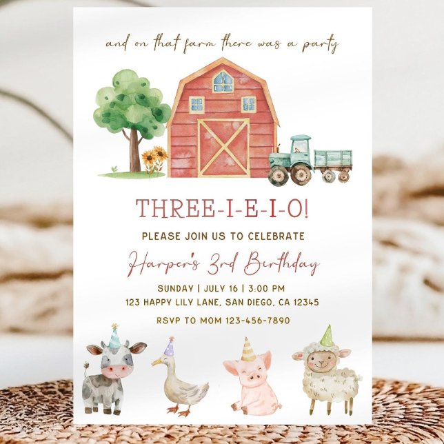 Three I E I O Birthday Invitation, Editable Boy 3r Invitation (Creator Uploaded)