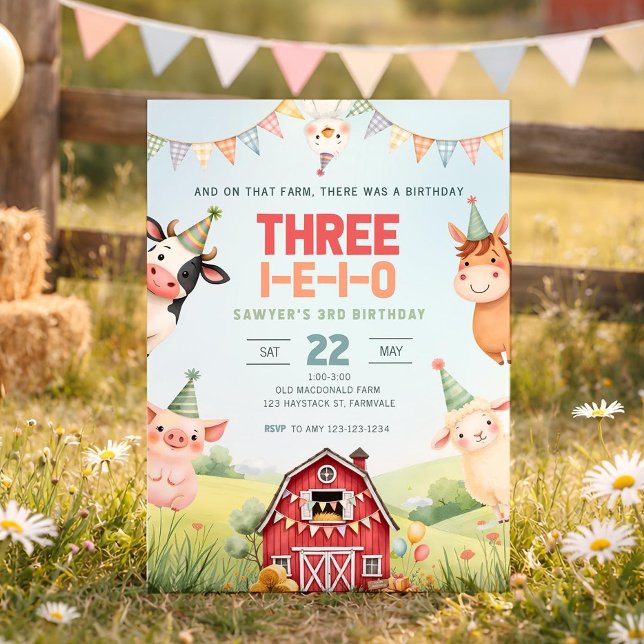 Three I E I O Birthday Invitation, Farm 3rd Birthd Invitation (Creator Uploaded)