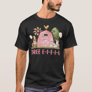 Three I E I O Farm Party 3rd Birthday Outfit Girl T-Shirt