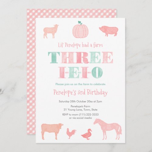 THREE_IEIO Pink Pumpkin 3rd Birthday Party Invitation