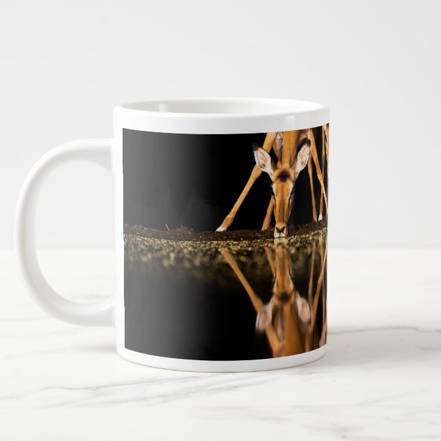 Three Impala Drink Together at Night Giant Coffee Mug (Left)