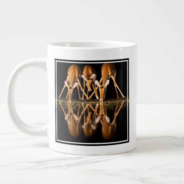 Three Impala Drink Together at Night Giant Coffee Mug (Left)