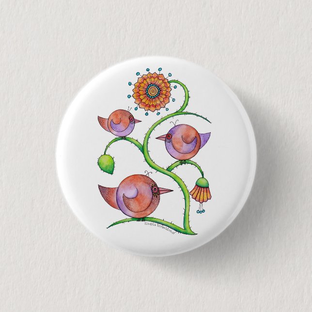 'Three in a tree' Birds Button (Front)