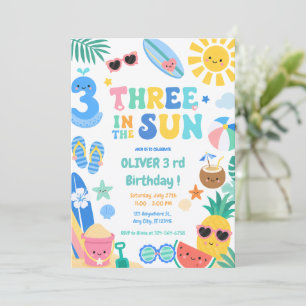 Three in the Sun Boy Tropical Three Birthday Invitation