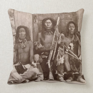 Three Indian Braves, photographed by the Royal Eng Throw Pillow