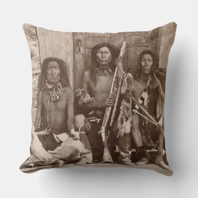 Three Indian Braves, photographed by the Royal Eng Throw Pillow (Front)