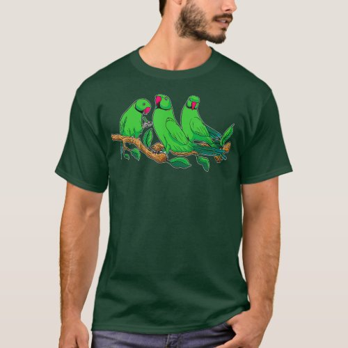 Three Indian Ringneck Parrots Ringnecked Parrot T_Shirt