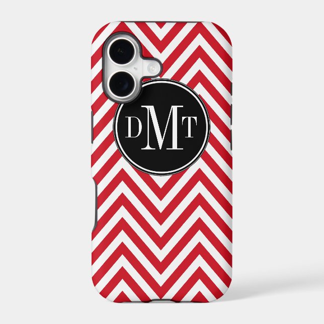 Three Initials Monogram Red Chevron Pattern Iphone Case (Back)