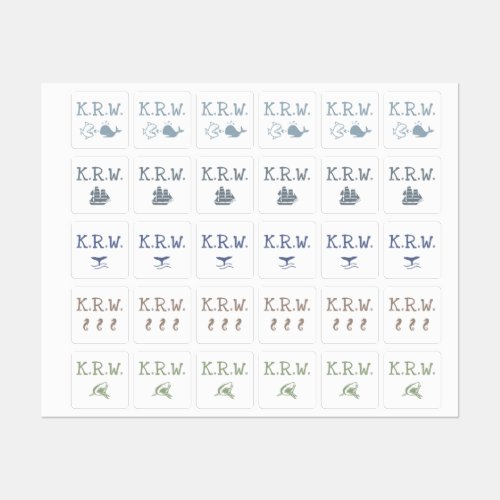 Three Initials Nautical Sea Themed Clothing Kids Labels