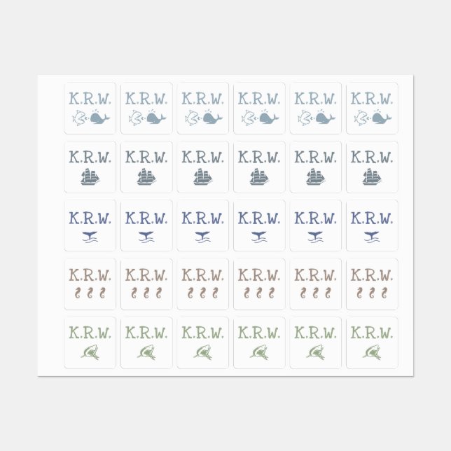 Three Initials Nautical Sea Themed Clothing Kids' Labels (Sheet)