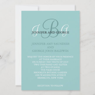 Three Initials Wedding Invitation Blue
