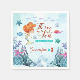 Three into the Sea Mermaid Girls 3rd Birthday  Napkins