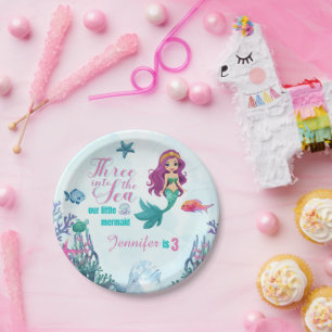 Three into the Sea Mermaid Girls 3rd birthday Paper Plates