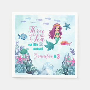 Three into the Sea Mermaid Theme 3rd birthday part Napkins