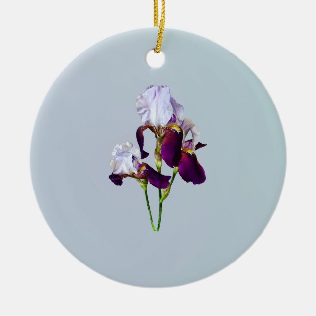 Three Irises in Shades of Magenta Ceramic Ornament (Front)