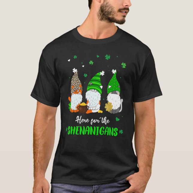 Three Irish Gnome St Patricks Day Here For The She T-Shirt (Front)