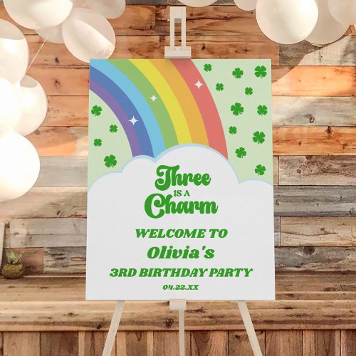 Three Is A Charm 3rd Birthday Party Welcome Sign