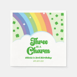 Three Is A Charm Rainbow 3rd Birthday Party Napkins