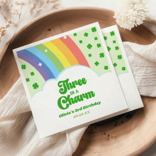 Three Is A Charm Rainbow 3rd Birthday Party Napkins