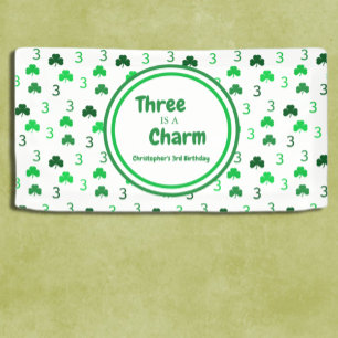 Three Is A Charm St Patrick's Day 3rd Birthday Banner