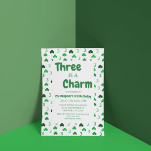 Three Is A Charm St Patrick's Day 3rd Birthday Invitation