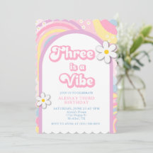 Three is a Vibe Groovy, Retro Girl Pastel Colors