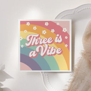 Three is a Vibe Retro 70s Rainbow Daisy Birthday Napkins